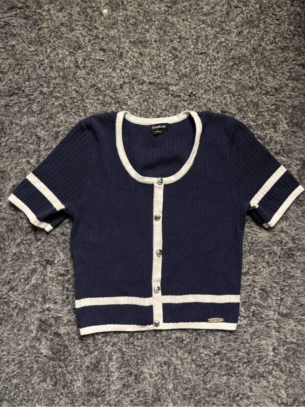bebe Striped Cardigan in Blue & White Size Medium